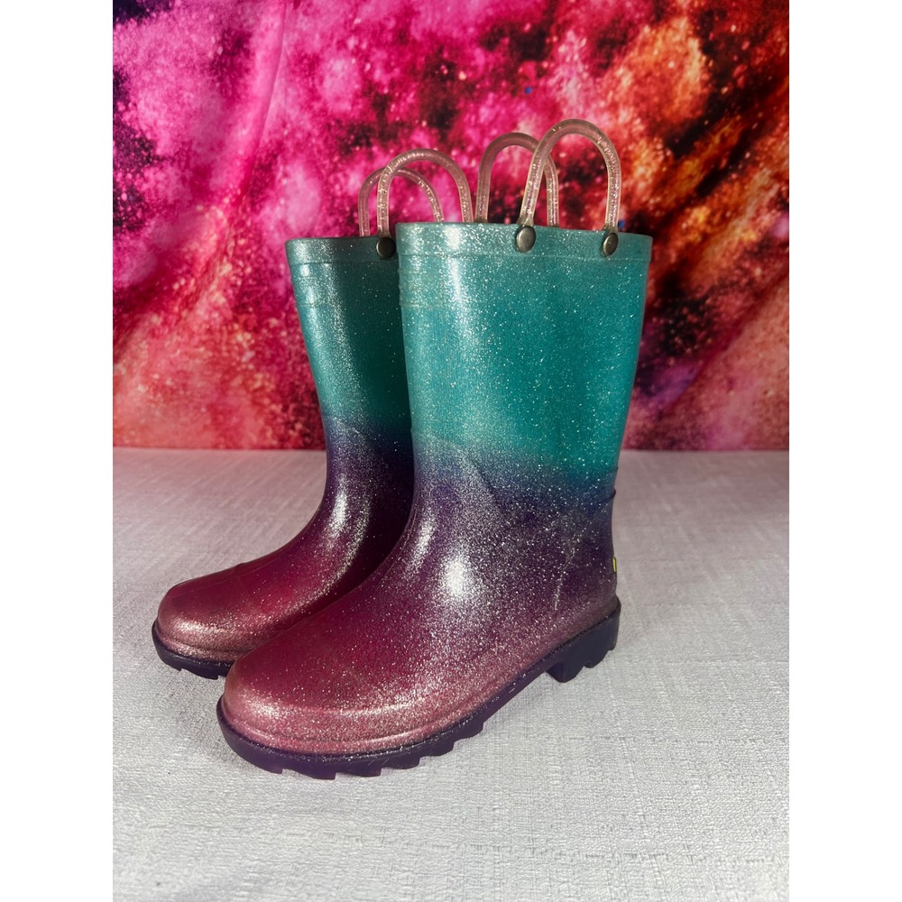 Western Chief Girls Ombre Glitter Rain Boots Teal Purple Pink Size 12 Kids
